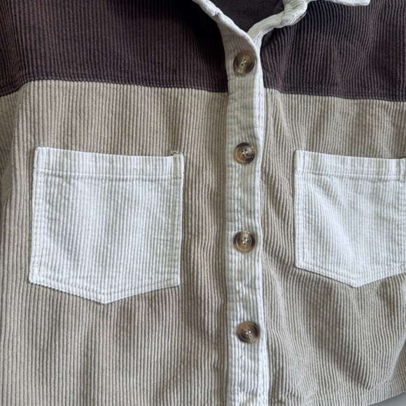 BiBi Corduroy Colorblock Shacket Cropped Brown Tan Neutral Boho Small - Picture 3 of 7